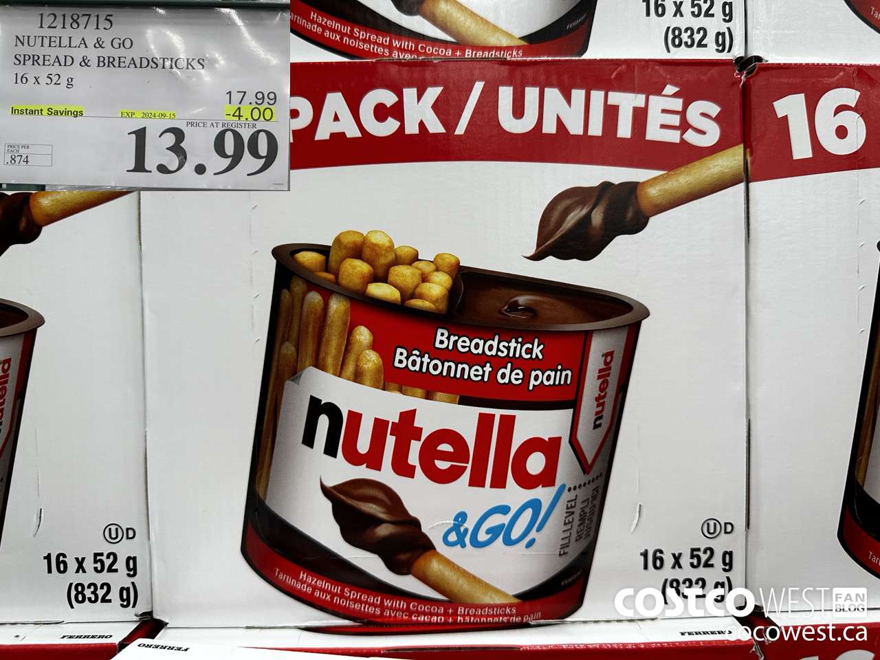 1218715 NUTELLA AND GO SPREAD & BREADSTICKS 16 X 52 G ($4.00 INSTANT SAVINGS EXPIRES ON 2024-09-15) $13.99