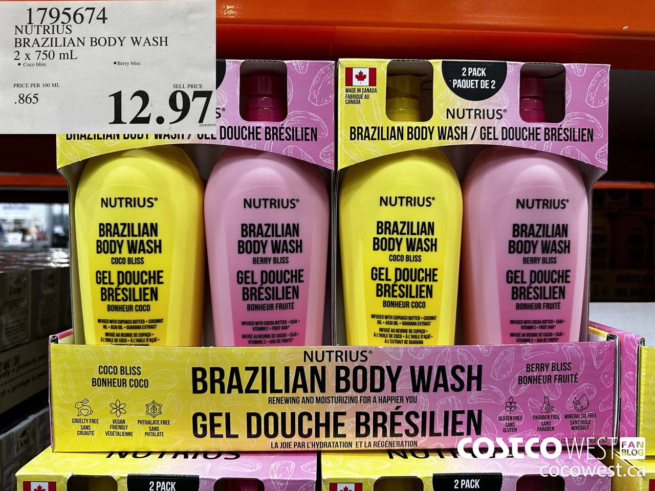 1795674 NUTRIUS BRAZILIAN BODY WASH 2 X 750ML $12.97
