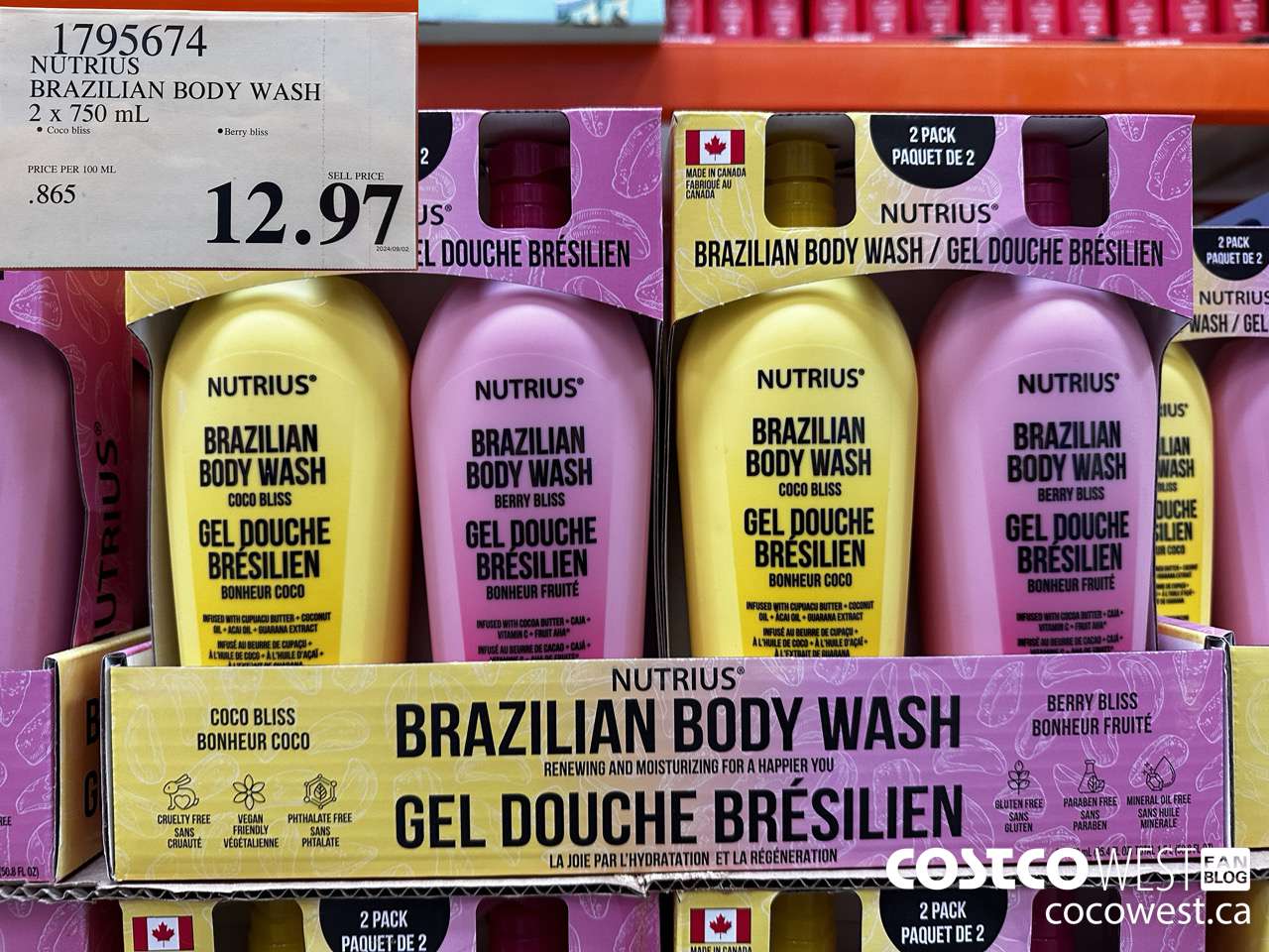 1795674 NUTRIUS BRAZILIAN BODY WASH 2 X 750ML $12.97