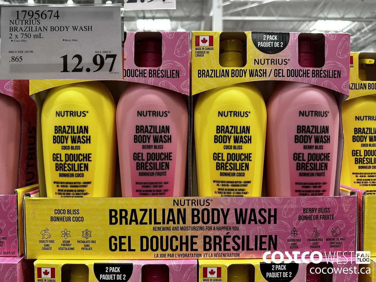 1795674 NUTRIUS BRAZILIAN BODY WASH 2 X 750ML $12.97
