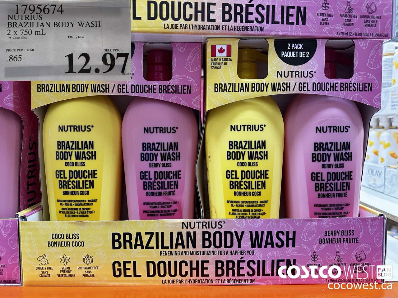 1795674 NUTRIUS BRAZILIAN BODY WASH 2 X 750ML $12.97