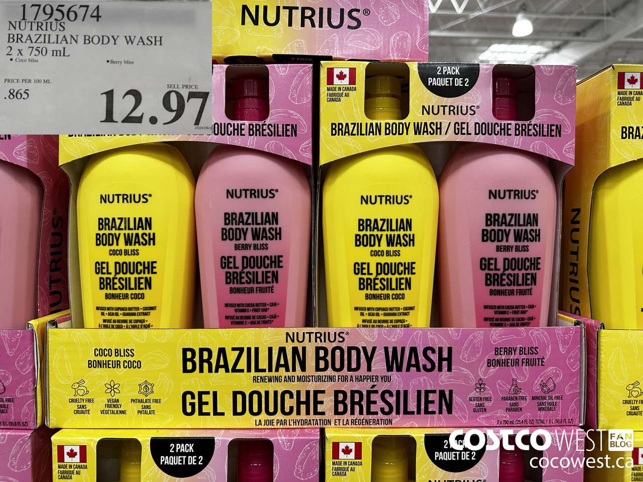 1795674 NUTRIUS BRAZILIAN BODY WASH 2 X 750ML $12.97