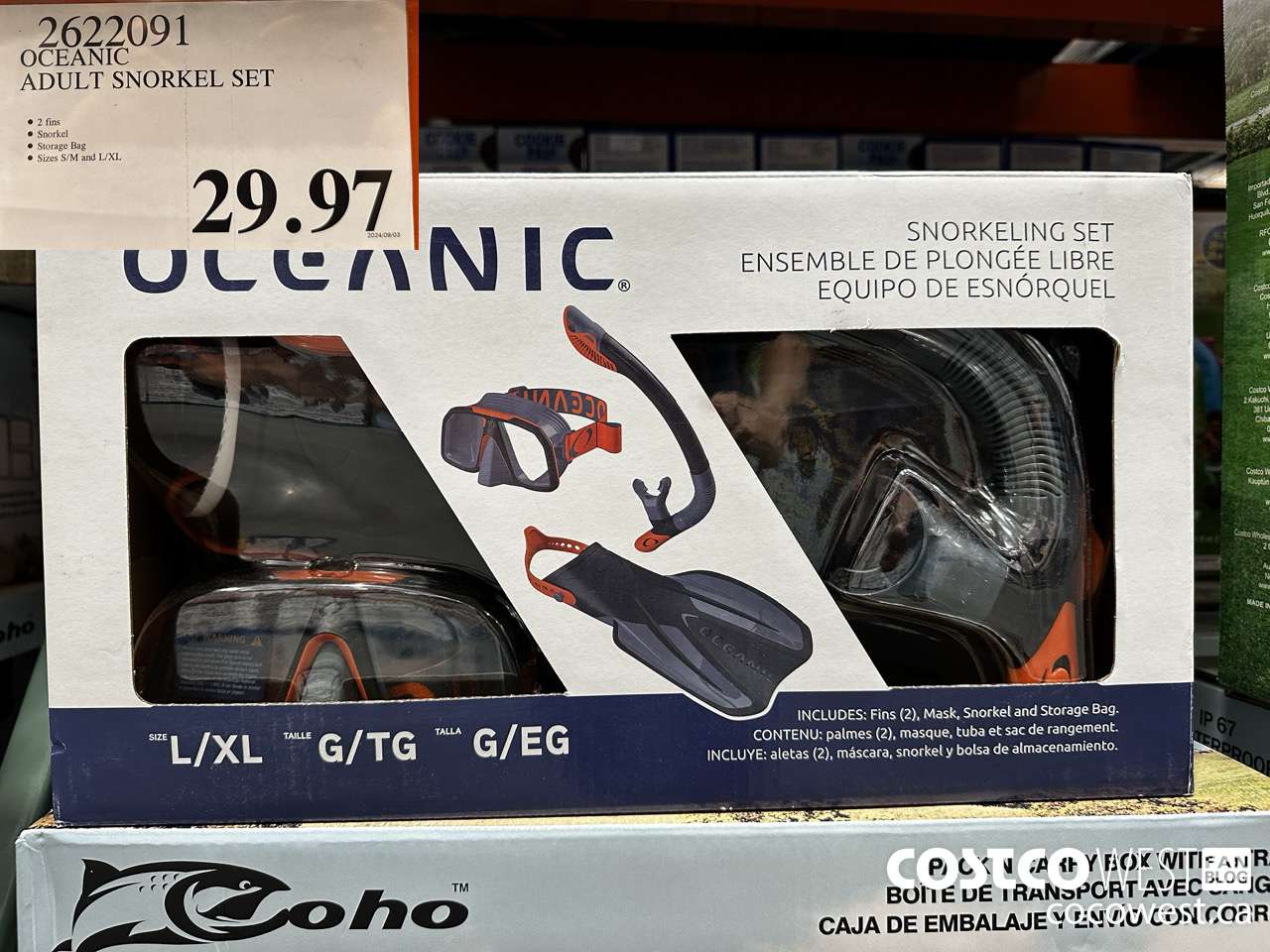 2622091 OCEANIC ADULT SNORKEL SET $29.97