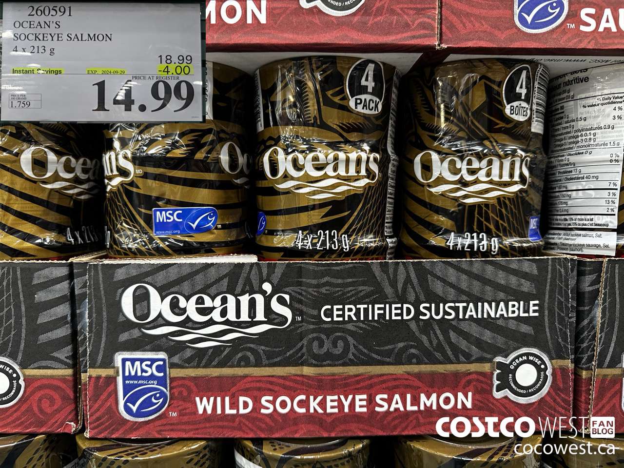 260591 OCEAN'S SOCKEYE SALMON 4 x 213 g ($4.00 INSTANT SAVINGS EXPIRES ON 2024-09-29) $14.99
