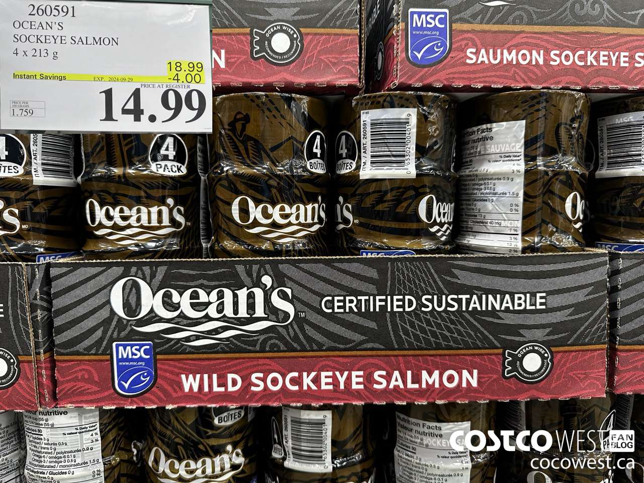 260591 OCEAN'S SOCKEYE SALMON 4 x 213 g ($4.00 INSTANT SAVINGS EXPIRES ON 2024-09-29) $14.99