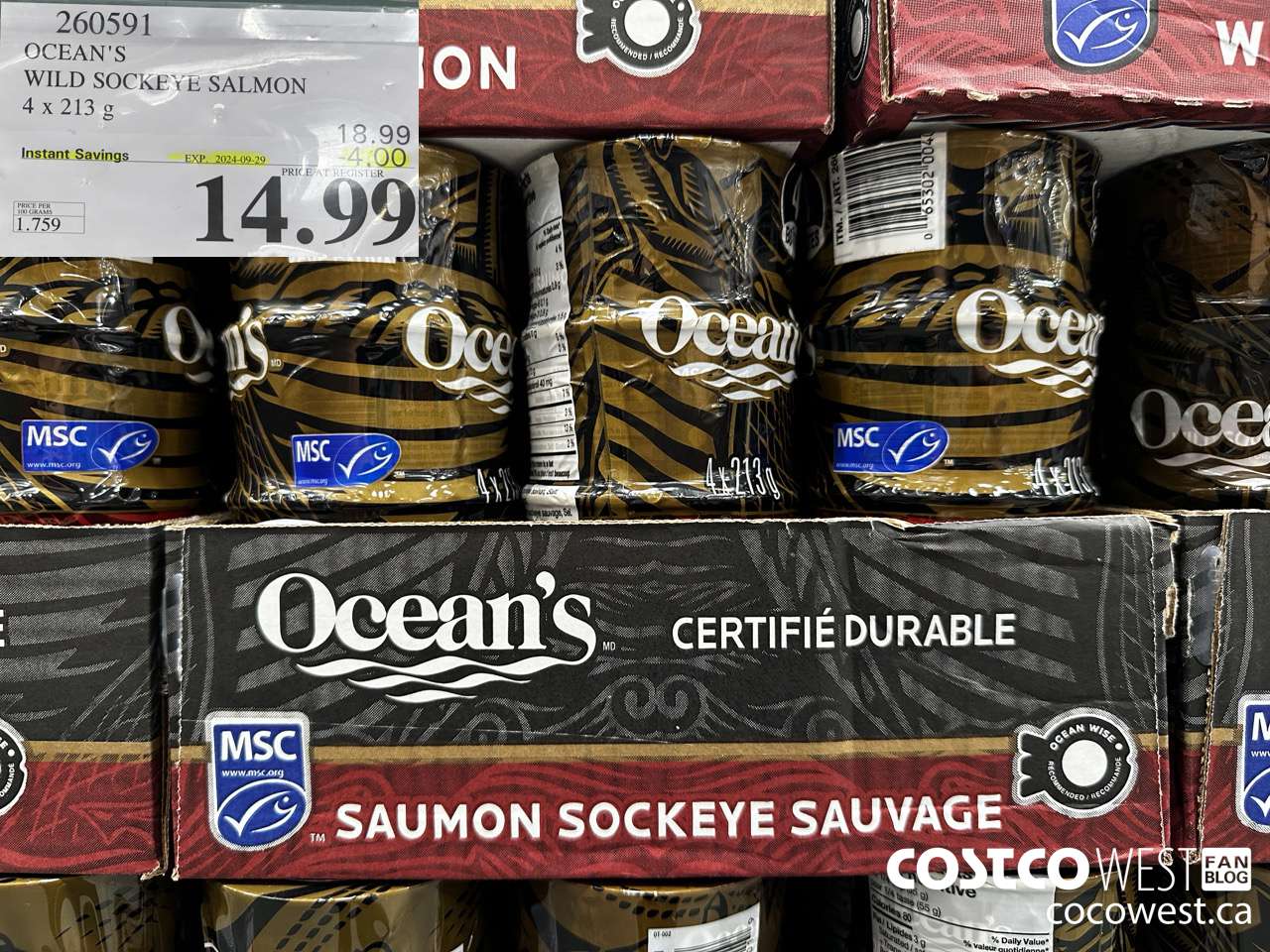 260591 OCEAN'S SOCKEYE SALMON 4 x 213 g ($4.00 INSTANT SAVINGS EXPIRES ON 2024-09-29) $14.99