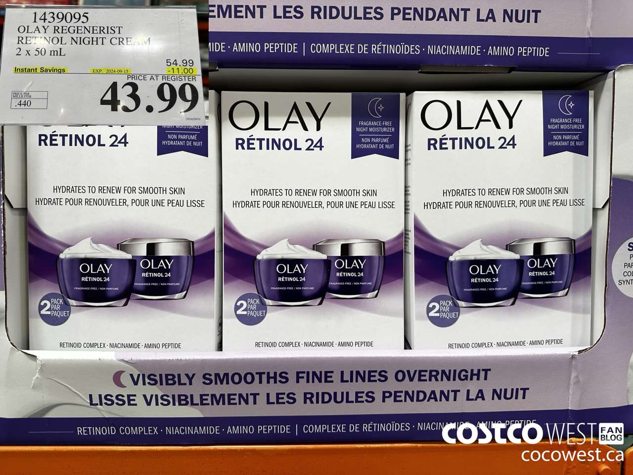 1439095 OLAY REGENERIST RETINOL24 NIGHT CREAM 2 x 50 mL ($11.00 INSTANT SAVINGS EXPIRES ON 2024-09-15) $43.99
