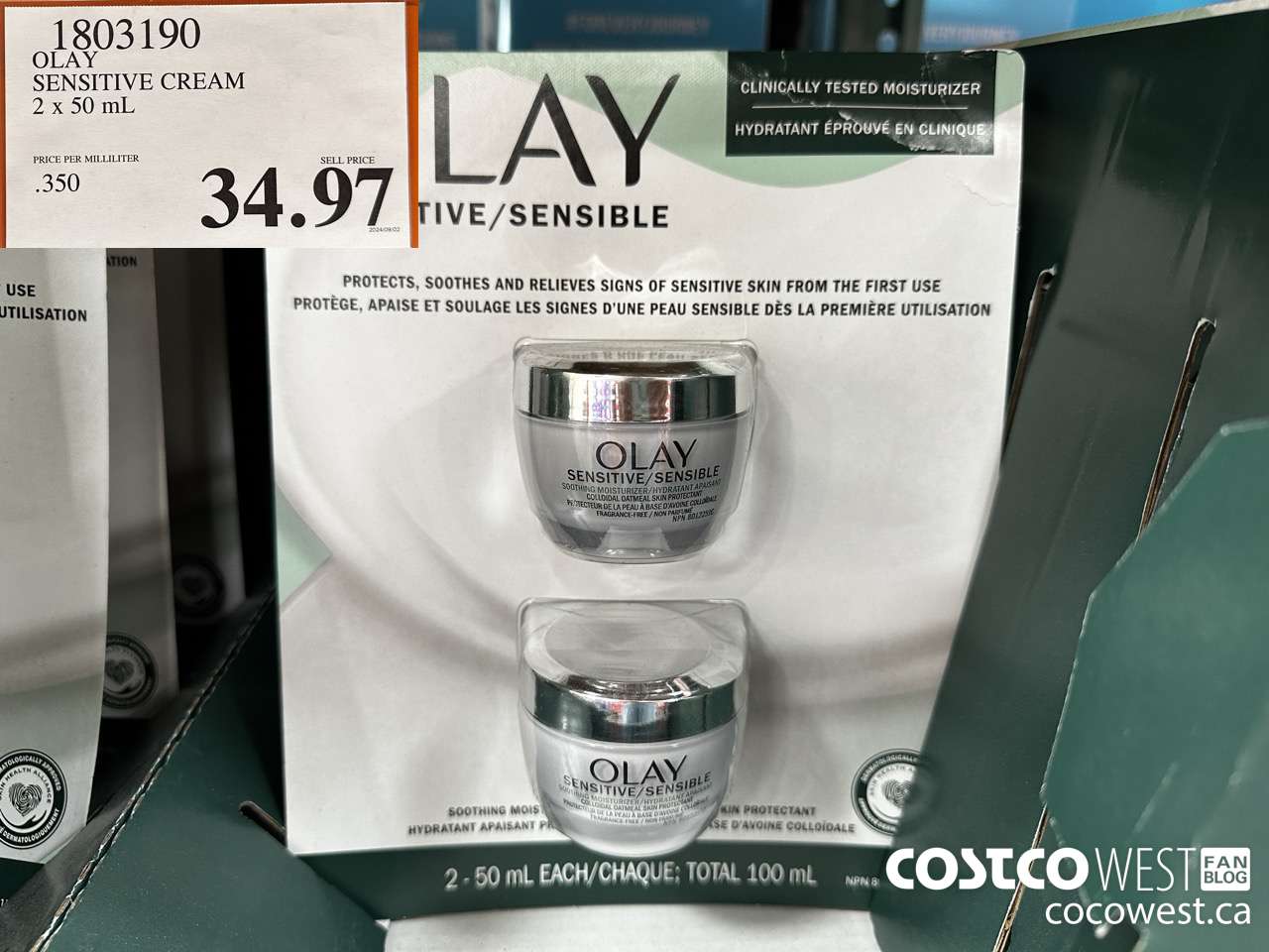 1803190 OLAY SENSITIVE CREAM 2 X 50 ML $34.97