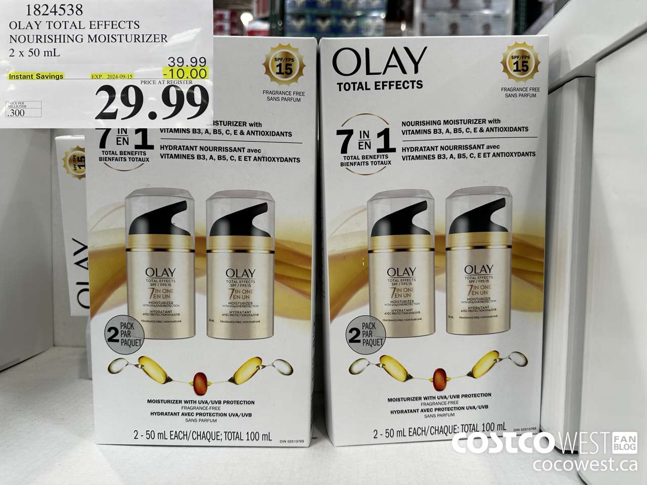 1824538 OLAY TOTAL EFFECTS NOURISHING MOISTURIZER 2 X 50ML ($10.00 INSTANT SAVINGS EXPIRES ON 2024-09-15) $29.99
