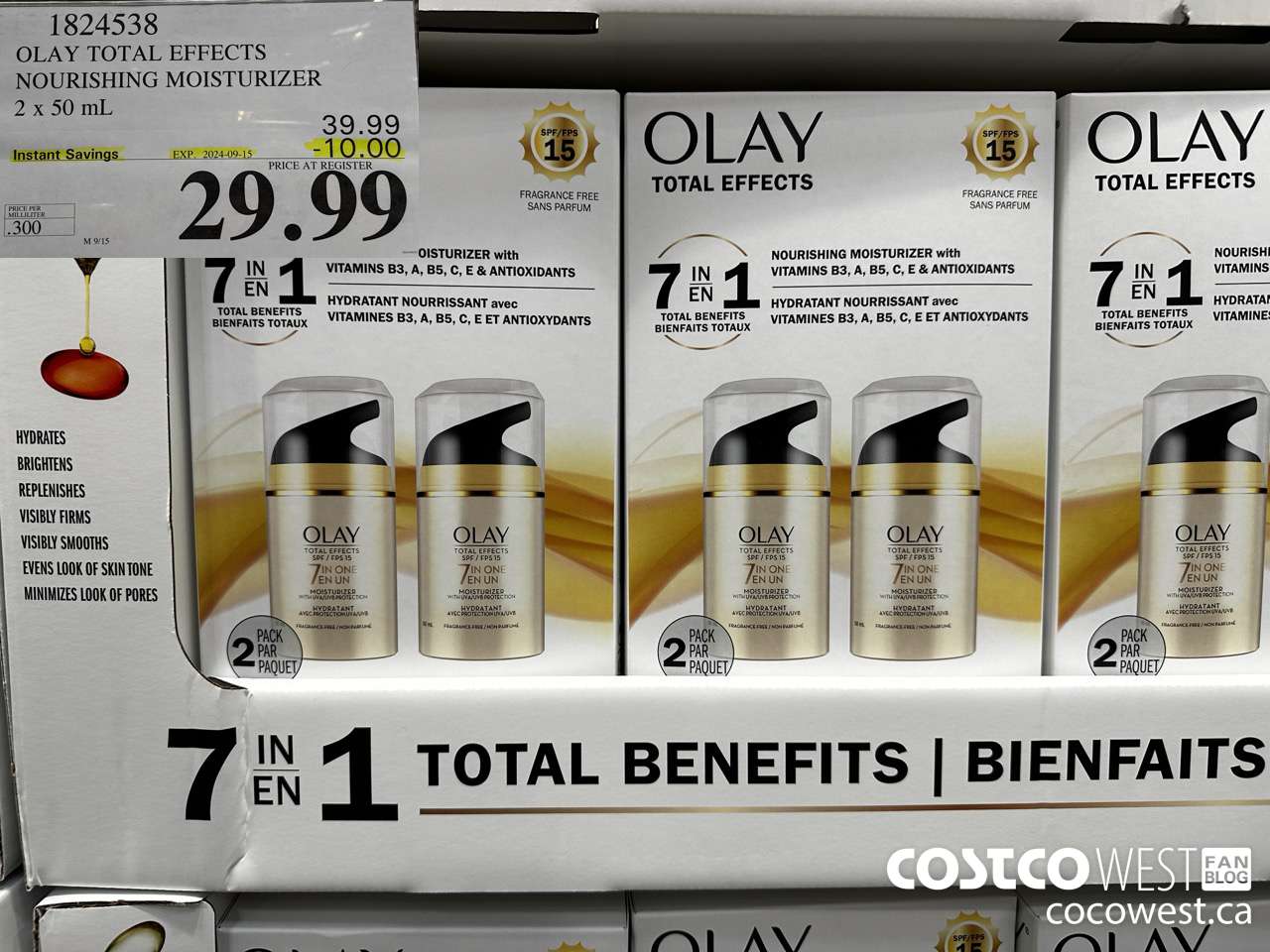 1824538 OLAY TOTAL EFFECTS NOURISHING MOISTURIZER 2 X 50ML ($10.00 INSTANT SAVINGS EXPIRES ON 2024-09-15) $29.99
