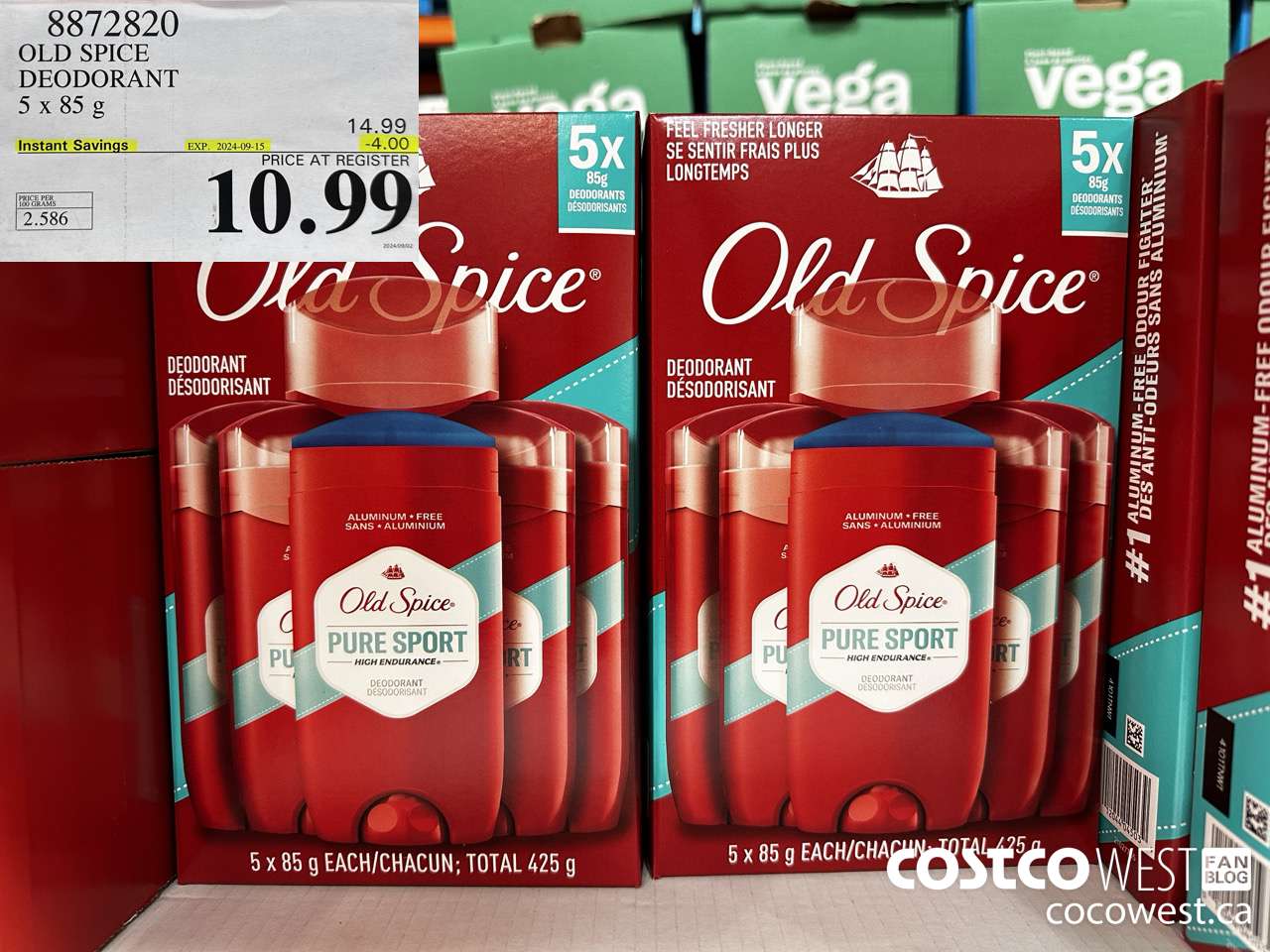 8872820 OLD SPICE DEODORANT 5 x 85 g ($4.00 INSTANT SAVINGS EXPIRES ON 2024-09-15) $10.99