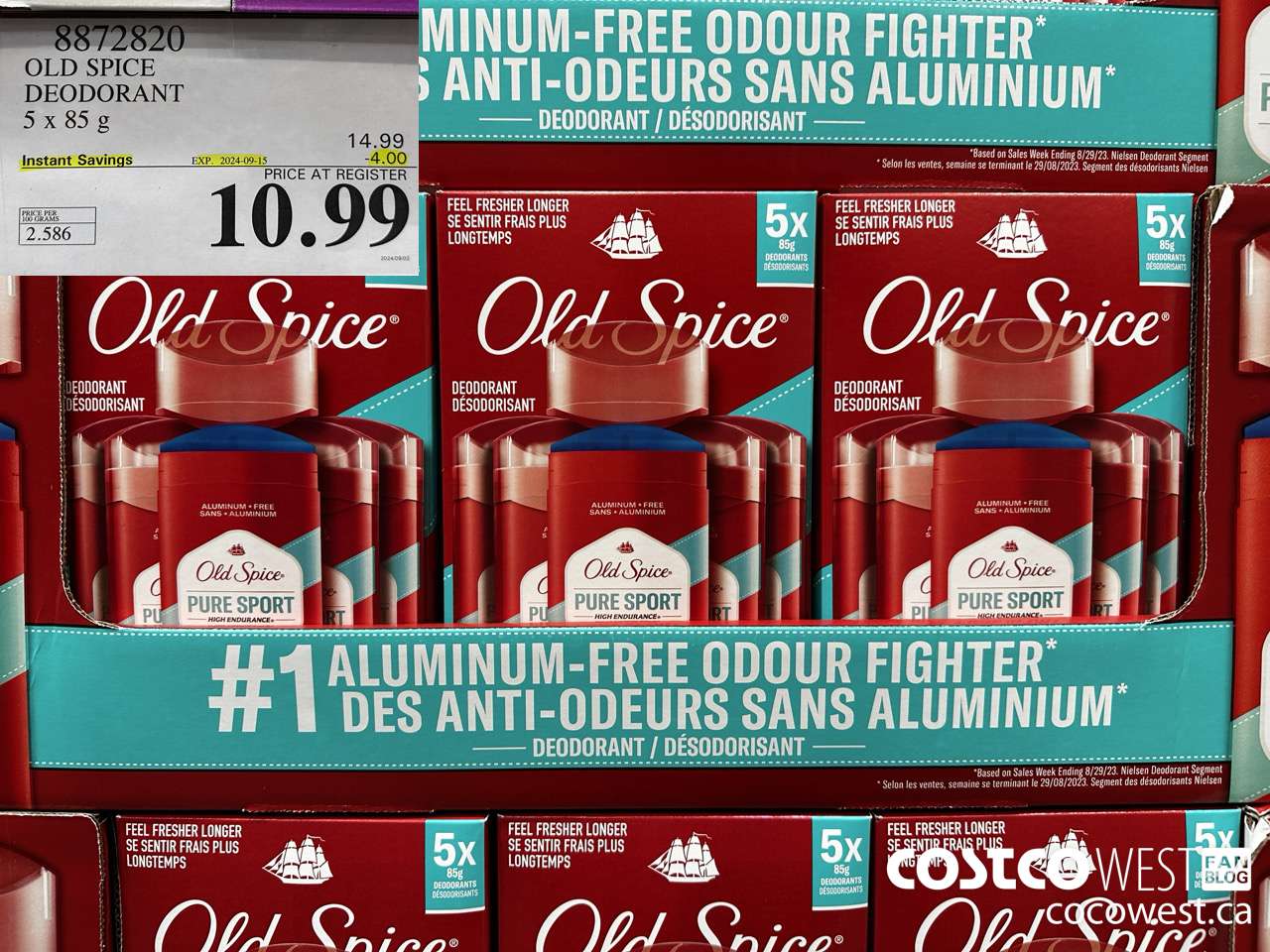 8872820 OLD SPICE DEODORANT 5 x 85 g ($4.00 INSTANT SAVINGS EXPIRES ON 2024-09-15) $10.99