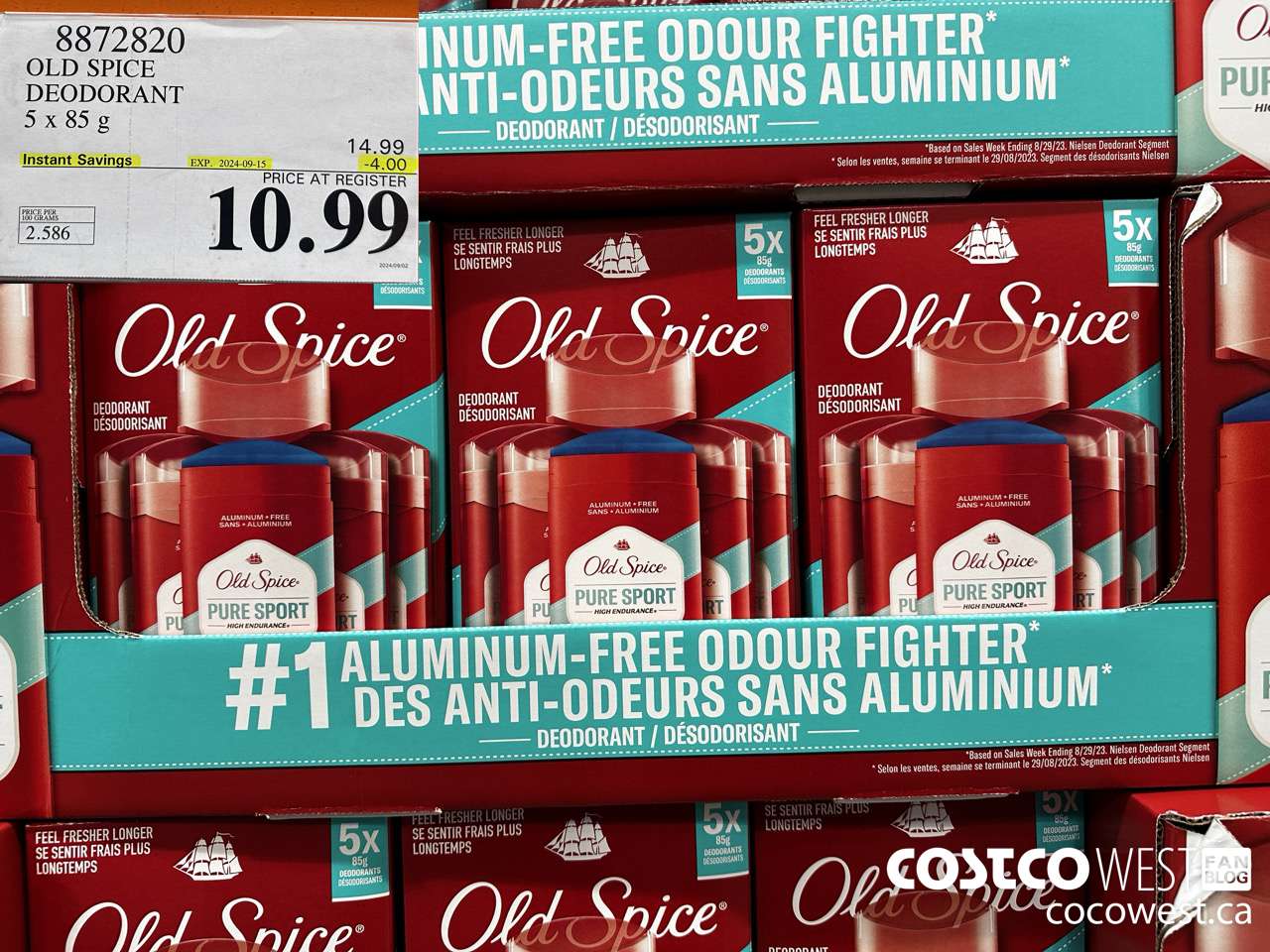 8872820 OLD SPICE DEODORANT 5 x 85 g ($4.00 INSTANT SAVINGS EXPIRES ON 2024-09-15) $10.99