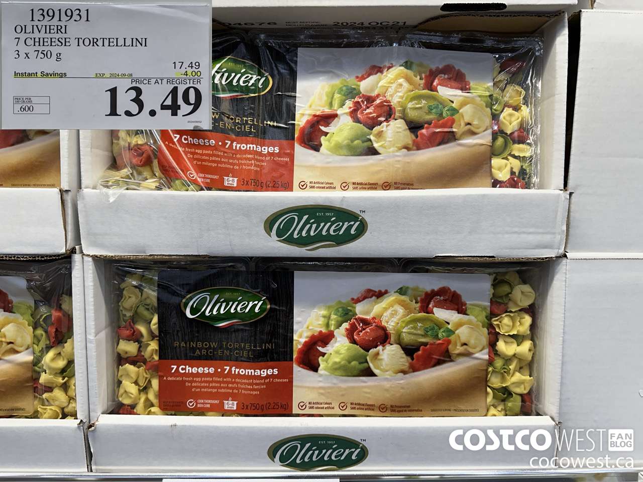 1391931 OLIVIERI 7 CHEESE TORTELLINI 3 x 750 g ($3.50 INSTANT SAVINGS EXPIRES ON 2024-09-08) $13.99