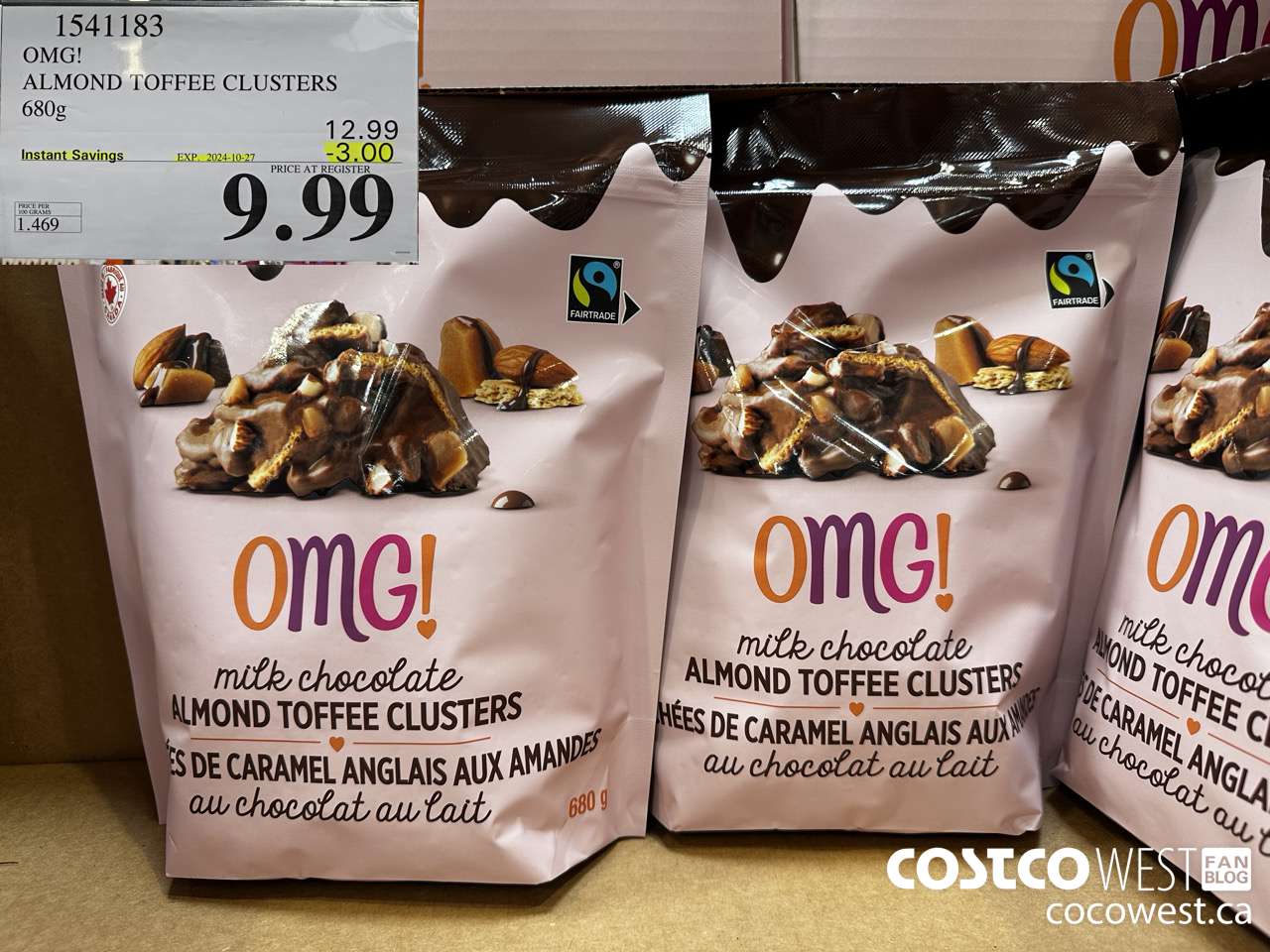 1541183 OMG! ALMOND TOFFEE CLUSTERS 680g  ($3.00 INSTANT SAVINGS EXPIRES ON 2024-10-27) $9.99