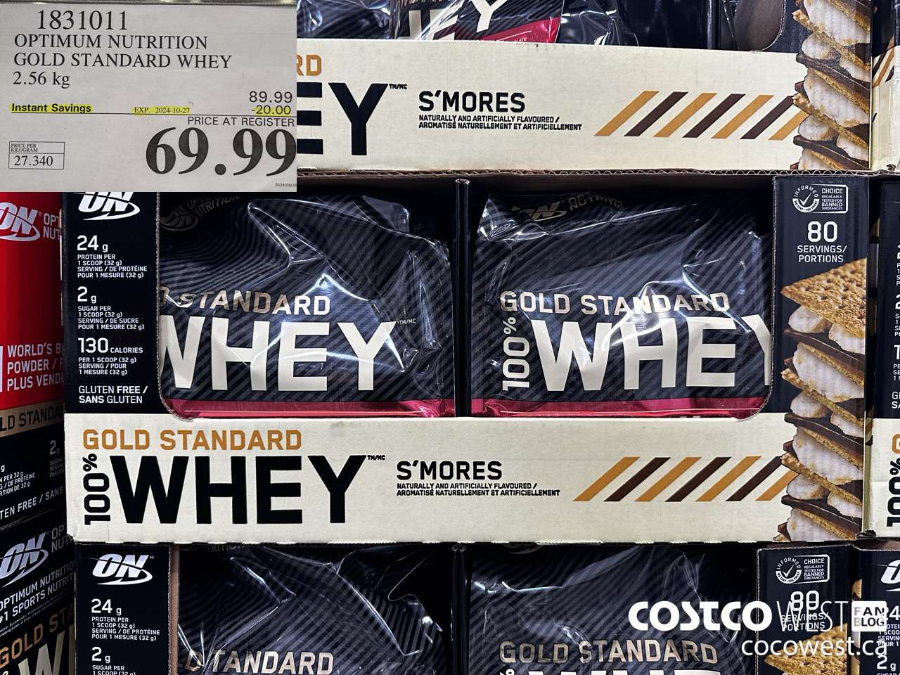 1831011 OPTIMUM NUTRITION GOLD STANDARD WHEY 2.56KG ($20.00 INSTANT SAVINGS EXPIRES ON 2024-10-27) $69.99