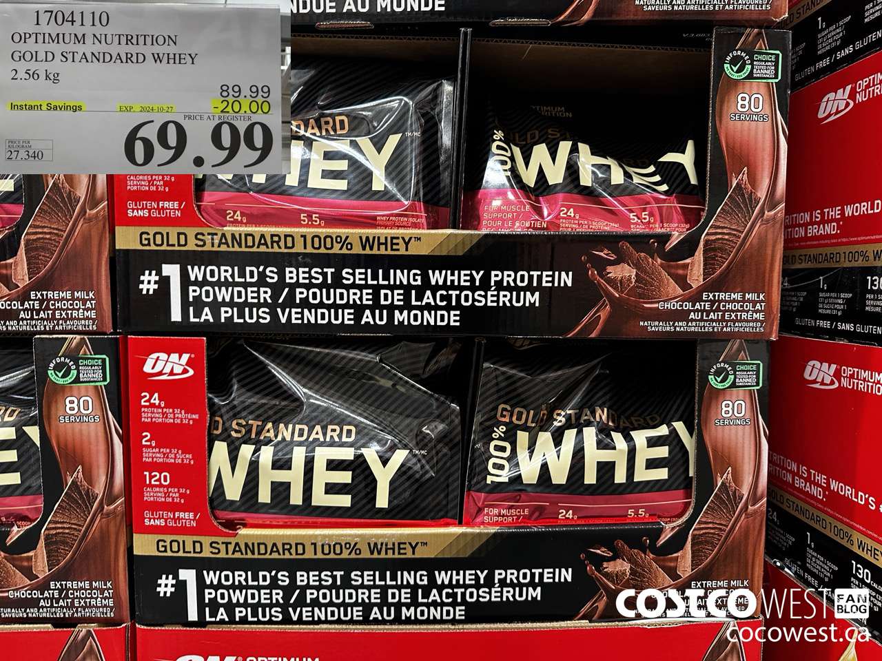 1704110 OPTIMUM NUTRITION GOLD STANDARD WHEY 2.56 KG ($20.00 INSTANT SAVINGS EXPIRES ON 2024-10-27) $69.99