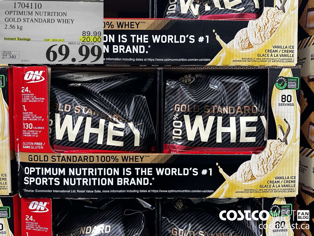 1704110 OPTIMUM NUTRITION GOLD STANDARD WHEY 2.56 KG ($20.00 INSTANT SAVINGS EXPIRES ON 2024-10-27) $69.99