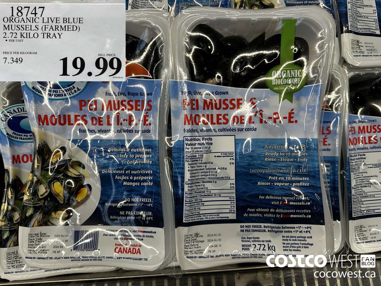 18747 ORGANIC LIVE BLUE MUSSELS (FARMED) 2.72 KILO TRAY $19.99