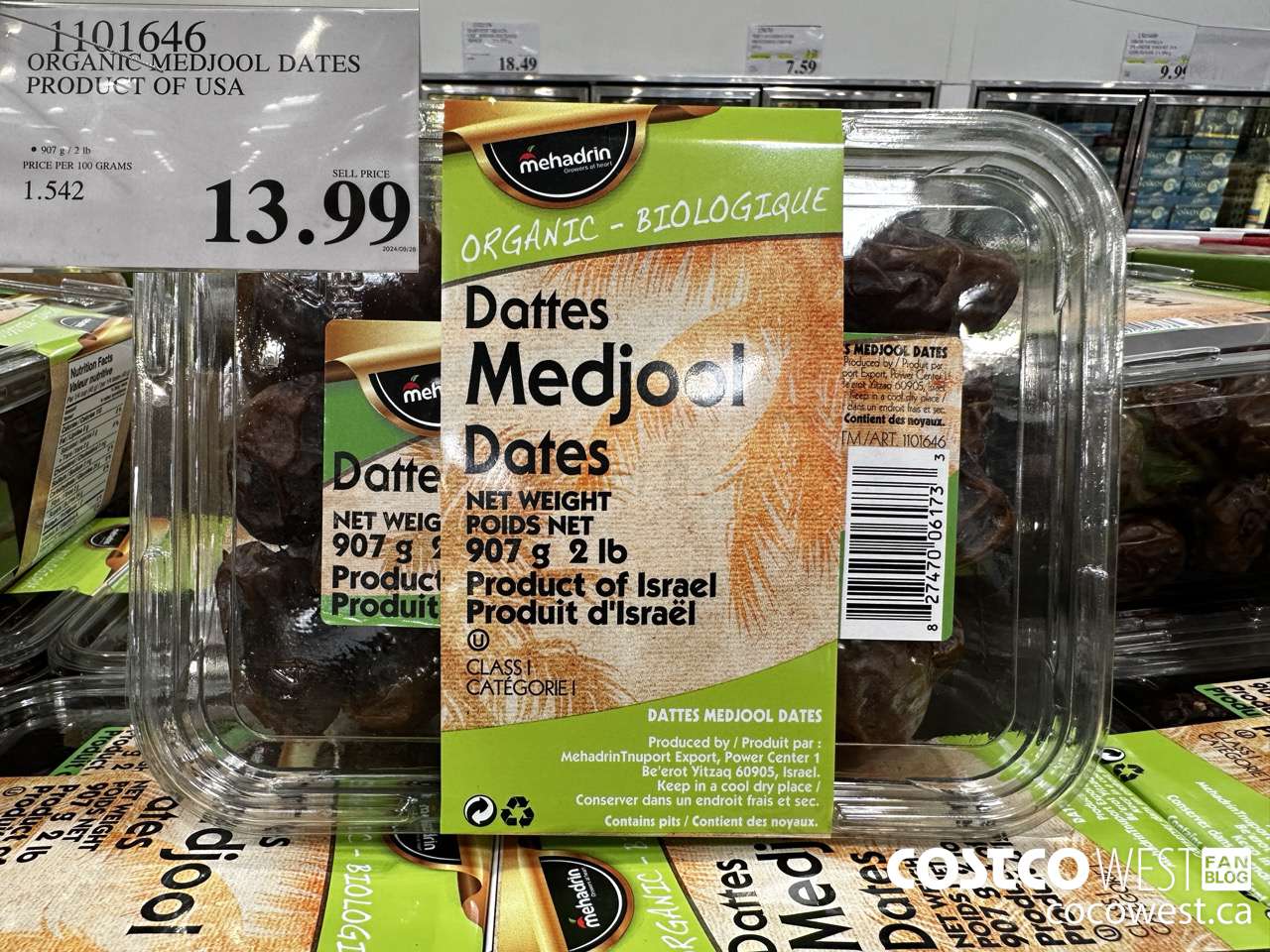 1101646 ORGANIC MEDJOOL DATES PRODUCT OF USA $13.99