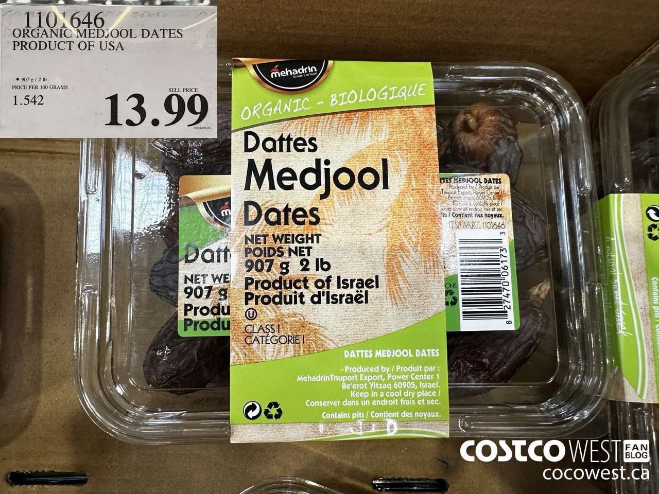 1101646 ORGANIC MEDJOOL DATES PRODUCT OF USA $13.99