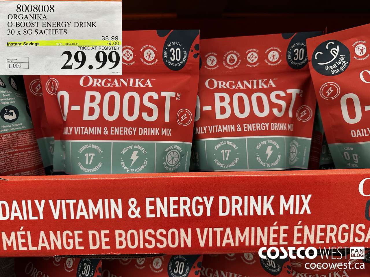 8008008 ORGANIKA O-BOOST ENERGY DRINK 30 X 8G SACHETS ($9.00 INSTANT SAVINGS EXPIRES ON 2024-10-13) $29.99