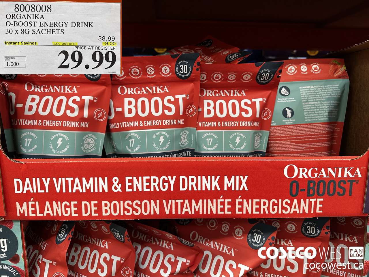 8008008 ORGANIKA O-BOOST ENERGY DRINK 30 X 8G SACHETS ($9.00 INSTANT SAVINGS EXPIRES ON 2024-10-13) $29.99