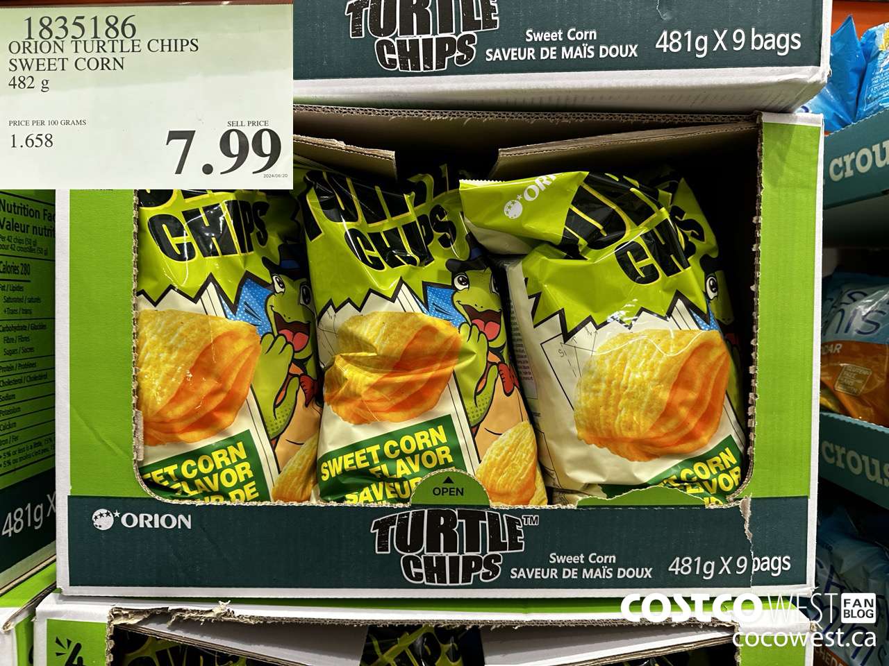 1835186 ORION TURTLE CHIPS SWEET CORN 482 G $7.99