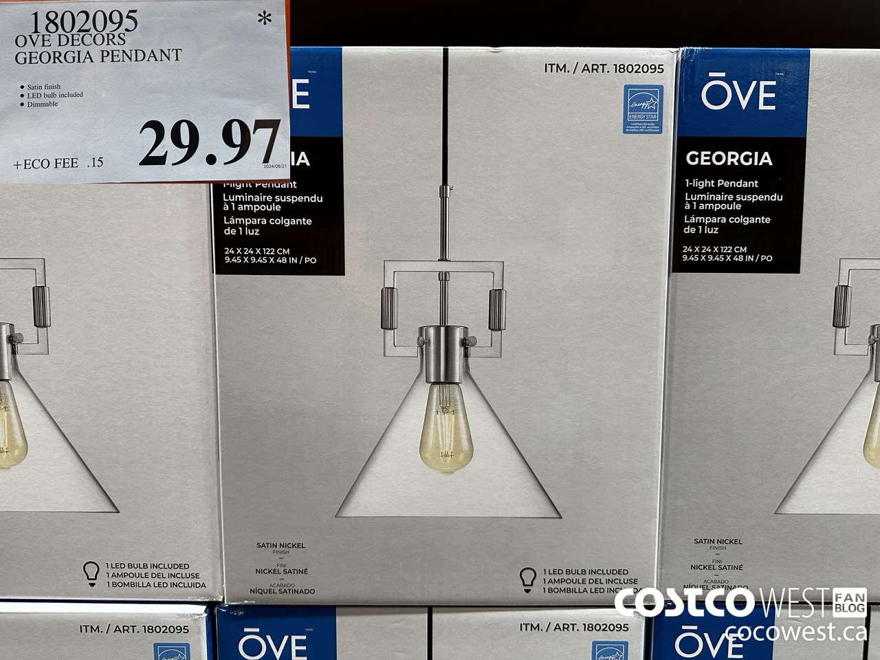 1802095 OVE DECORS GEORGIA PENDANT $29.97