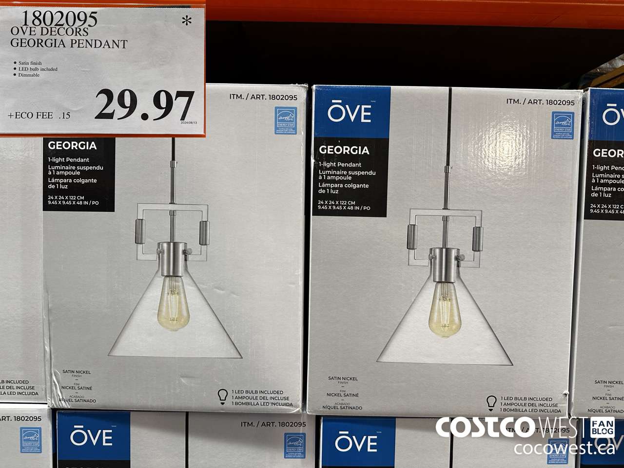1802095 OVE DECORS GEORGIA PENDANT $29.97