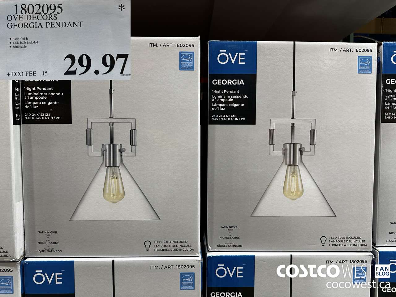 1802095 OVE DECORS GEORGIA PENDANT $29.97