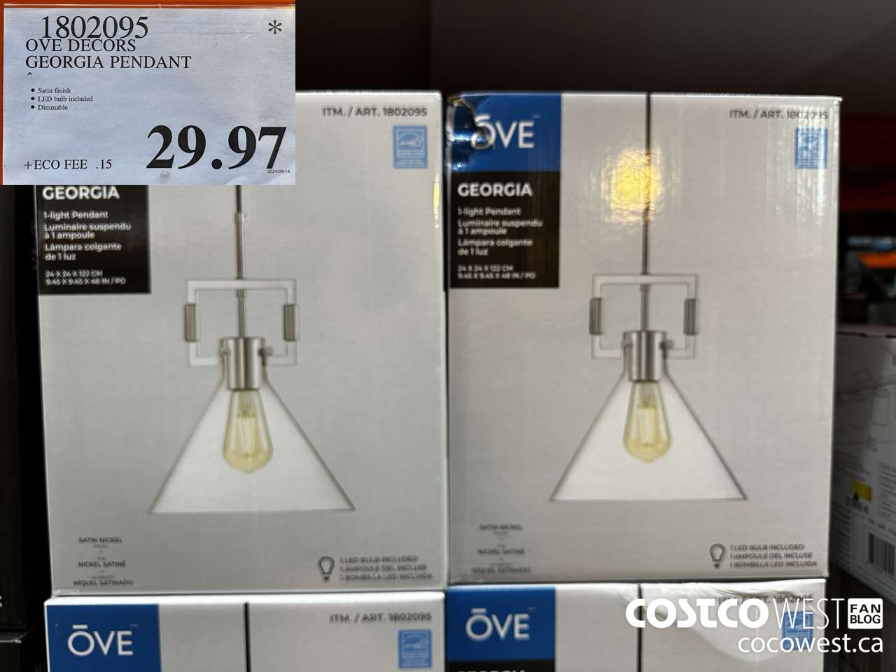 1802095 OVE DECORS GEORGIA PENDANT $29.97