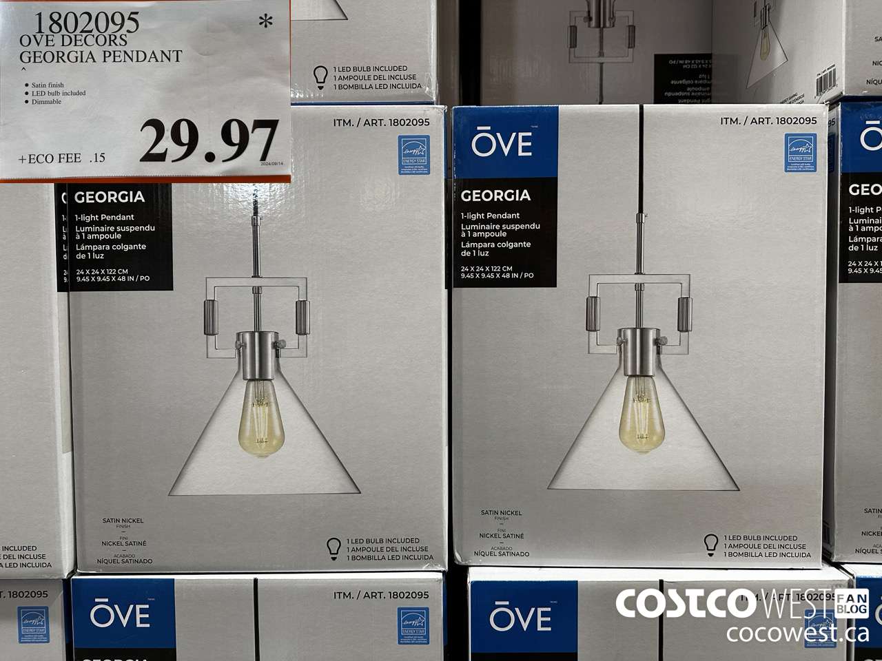 1802095 OVE DECORS GEORGIA PENDANT $29.97