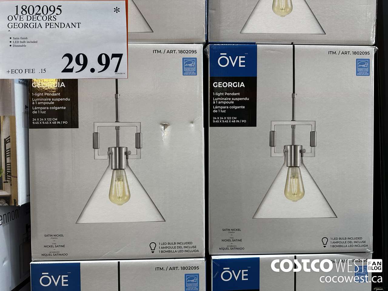 1802095 OVE DECORS GEORGIA PENDANT $29.97