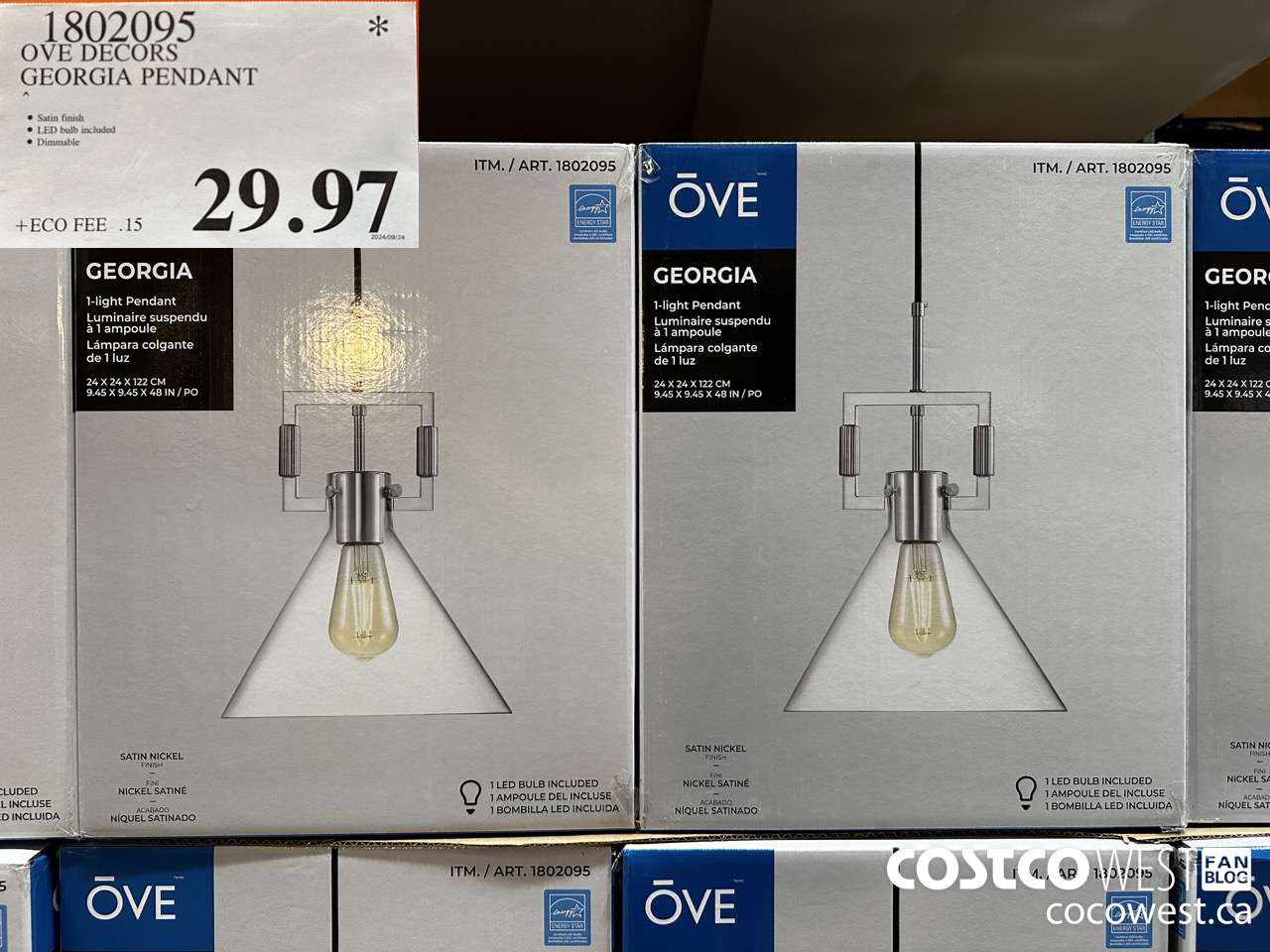 1802095 OVE DECORS GEORGIA PENDANT $29.97