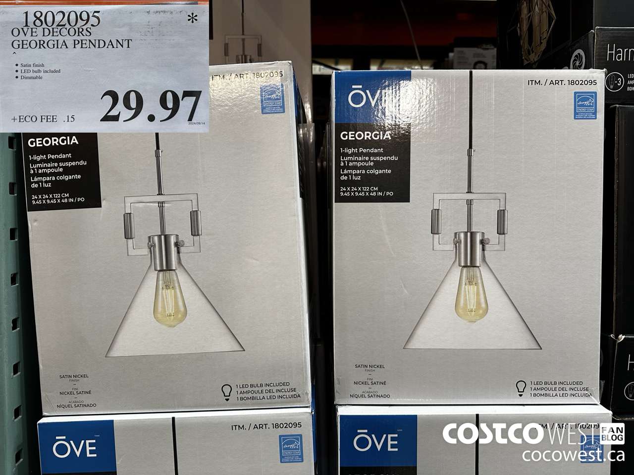 1802095 OVE DECORS GEORGIA PENDANT $29.97