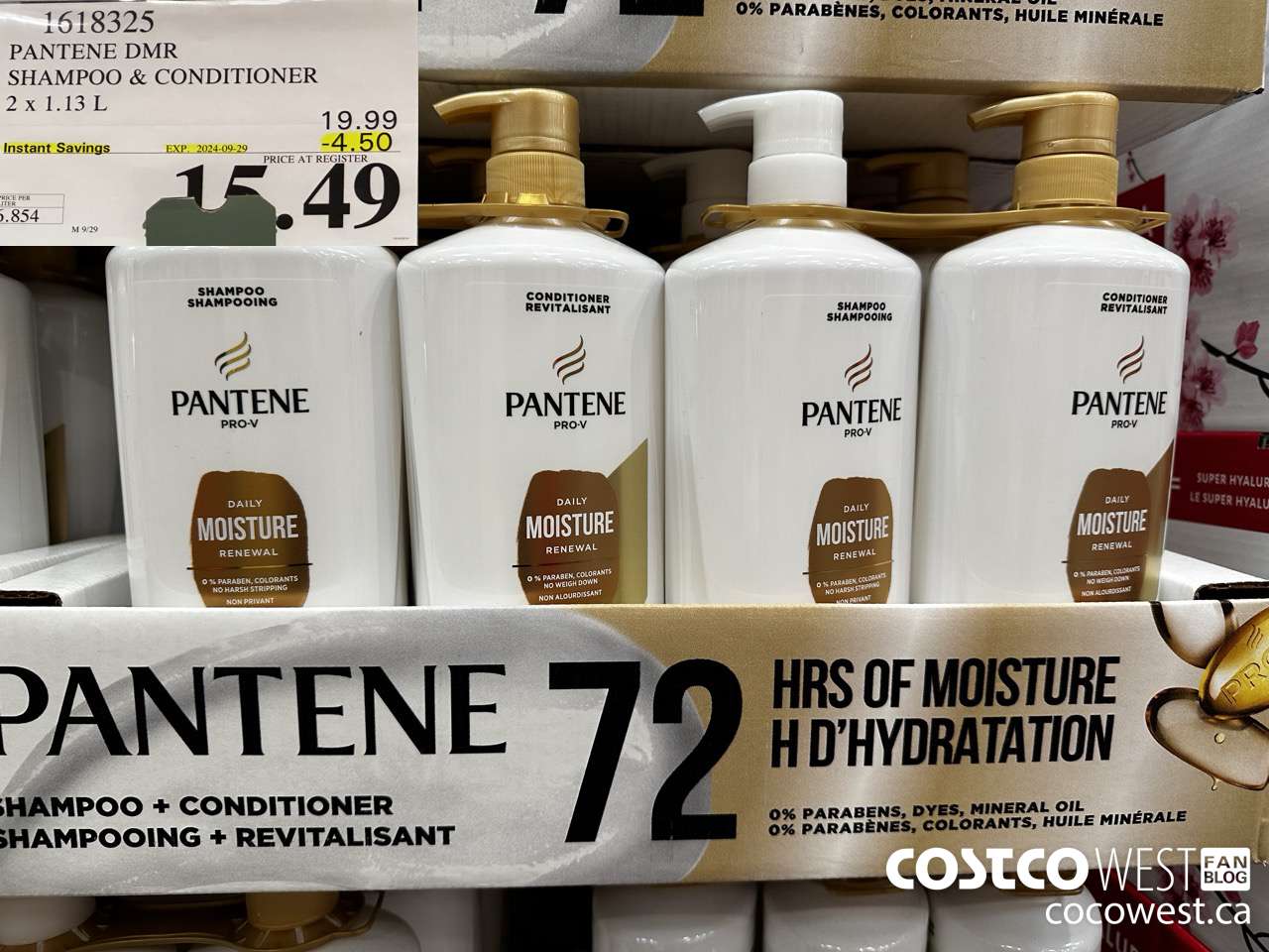 1618325 PANTENE DMR SHAMPOO/CONDITIONER 2 x 1.13 L ($4.50 INSTANT SAVINGS EXPIRES ON 2024-09-29) $15.49