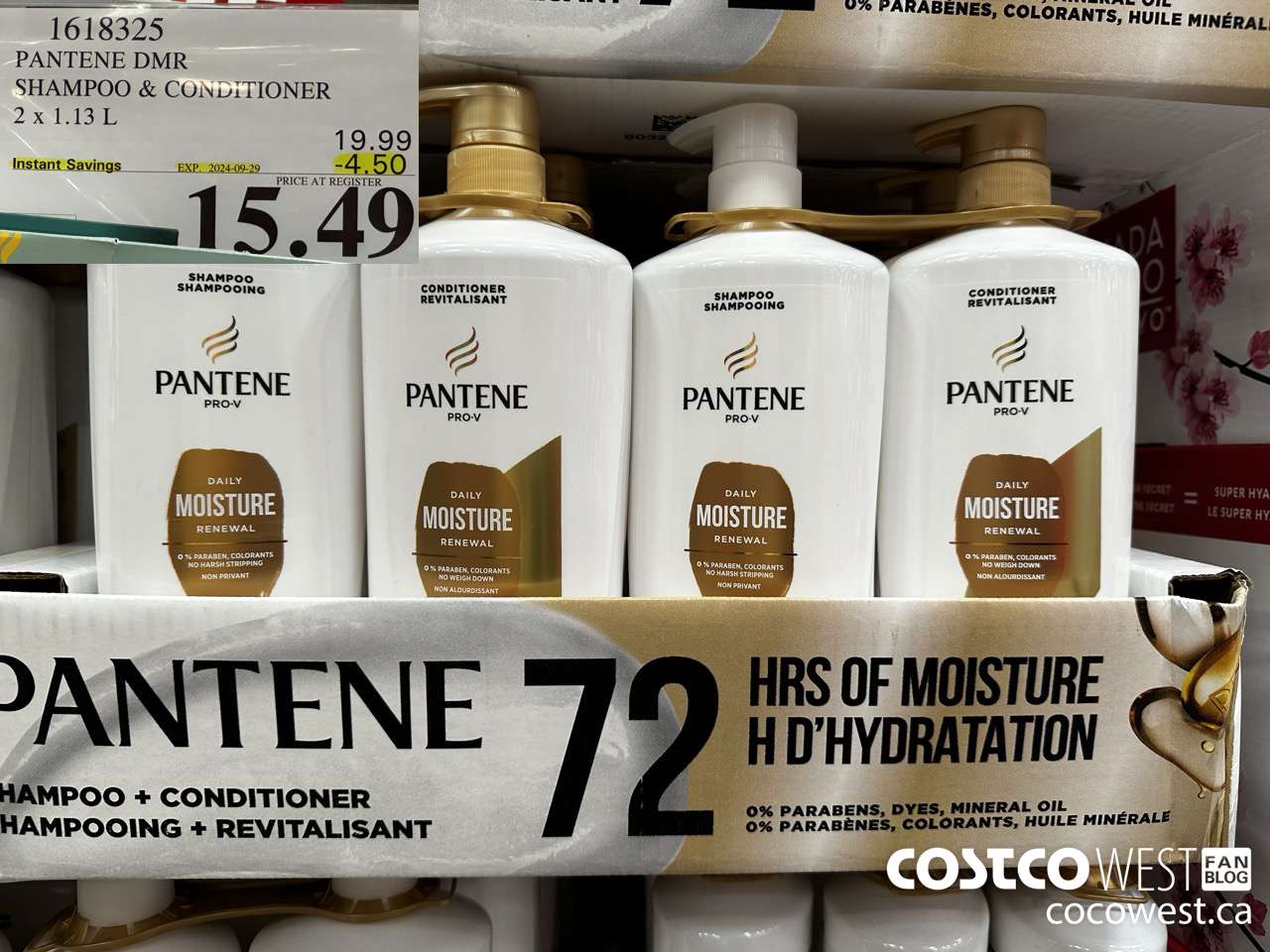 1618325 PANTENE DMR SHAMPOO/CONDITIONER 2 x 1.13 L ($4.50 INSTANT SAVINGS EXPIRES ON 2024-09-29) $15.49