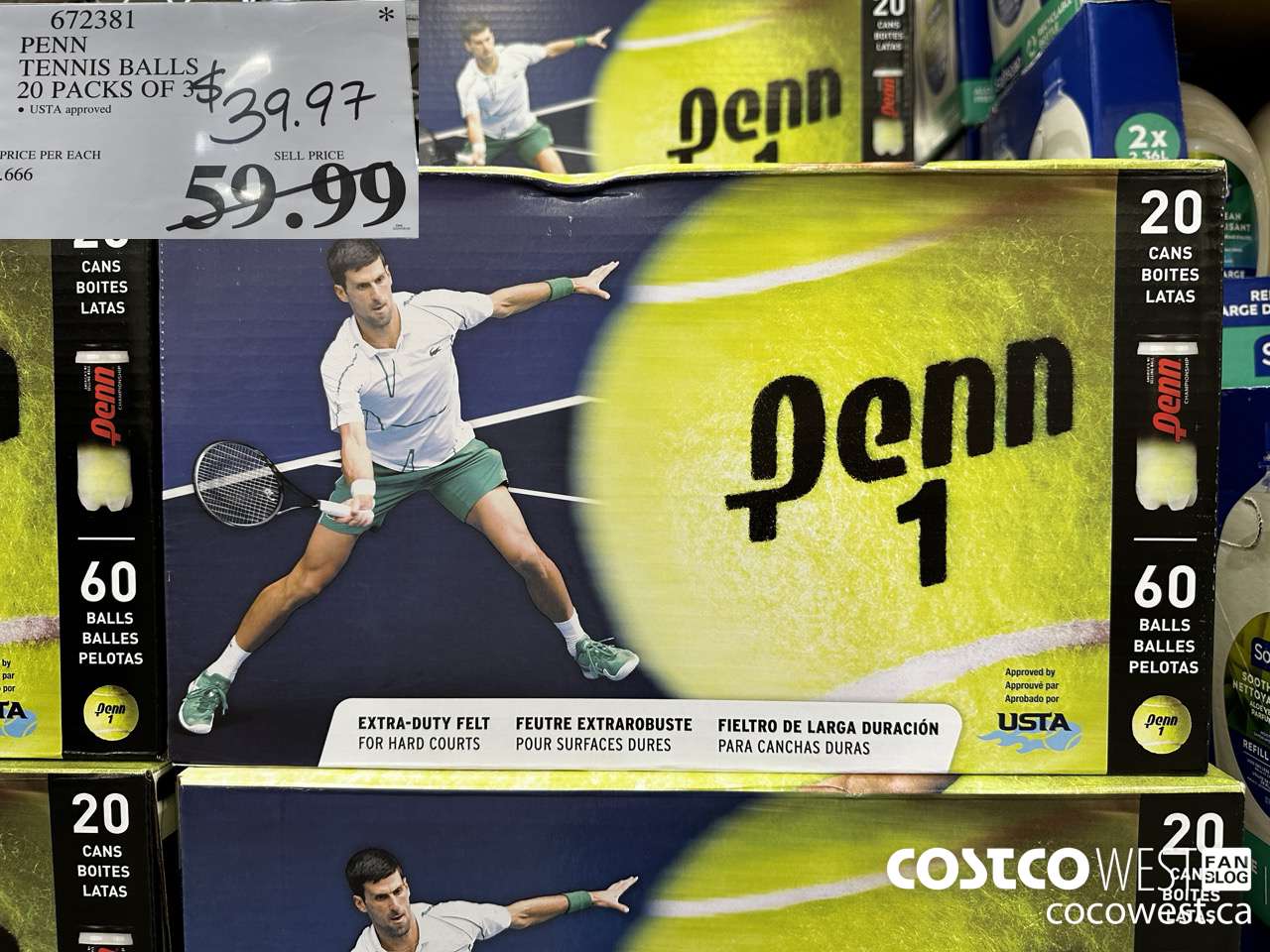 672381 PENN TENNIS BALLS 20 PACKS OF 3 $39.97