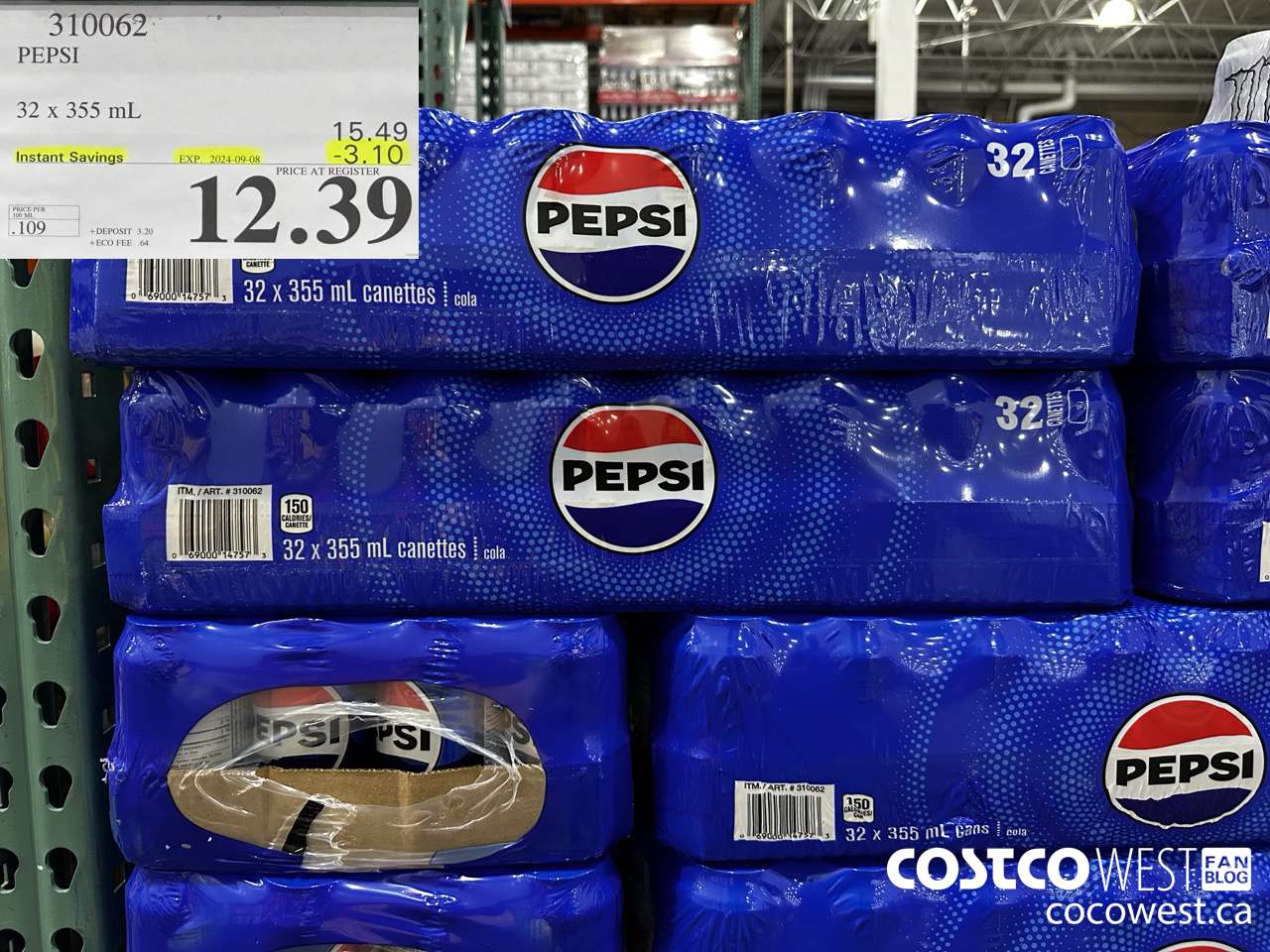310062 PEPSI 32 X 355 ML ($3.10 INSTANT SAVINGS EXPIRES ON 2024-09-08) $12.39