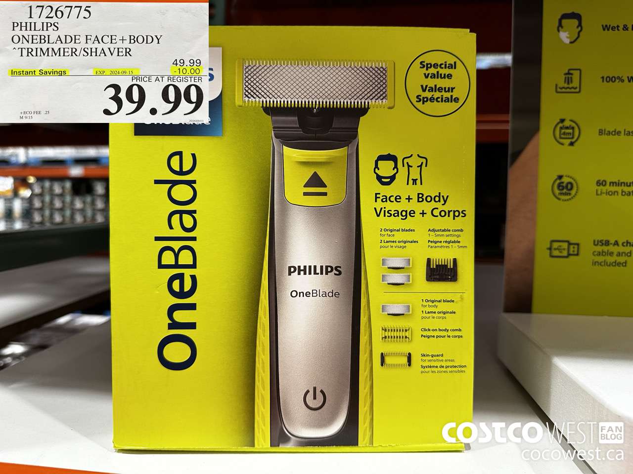 1726775 PHILIPS ONEBLADE FACE + BODY TRIMMER/SHAVER ($10.00 INSTANT SAVINGS EXPIRES ON 2024-09-15) $39.99