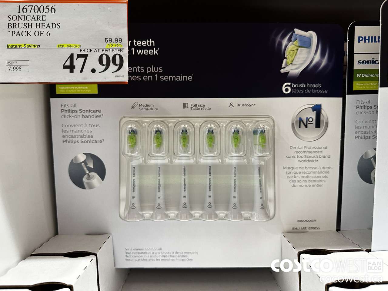 1670056 PHILIPS SONICARE DIAMONDCLEAN BRUSH HEADS 6-PACK ($12.00 INSTANT SAVINGS EXPIRES ON 2024-09-08) $47.99