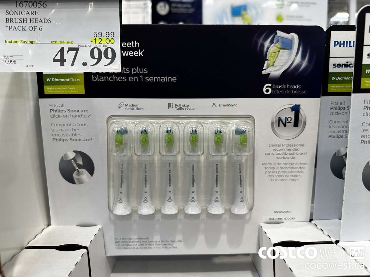 1670056 PHILIPS SONICARE DIAMONDCLEAN BRUSH HEADS 6-PACK ($12.00 INSTANT SAVINGS EXPIRES ON 2024-10-13) $47.99