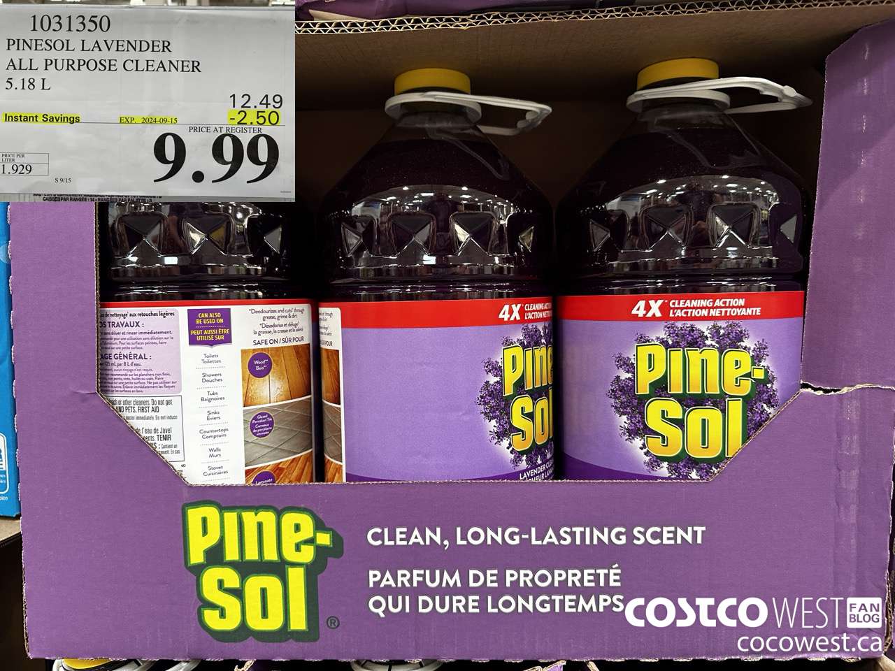 1031350 PINESOL LAVENDER ALL PURPOSE CLEANER 5.18 L ($2.50 INSTANT SAVINGS EXPIRES ON 2024-09-15) $9.99