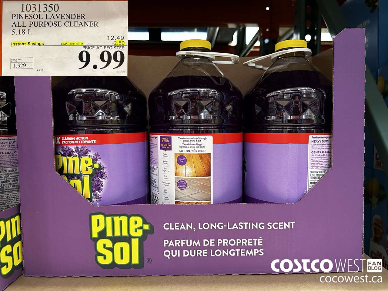 1031350 PINESOL LAVENDER ALL PURPOSE CLEANER 5.18 L ($2.50 INSTANT SAVINGS EXPIRES ON 2024-09-15) $9.99