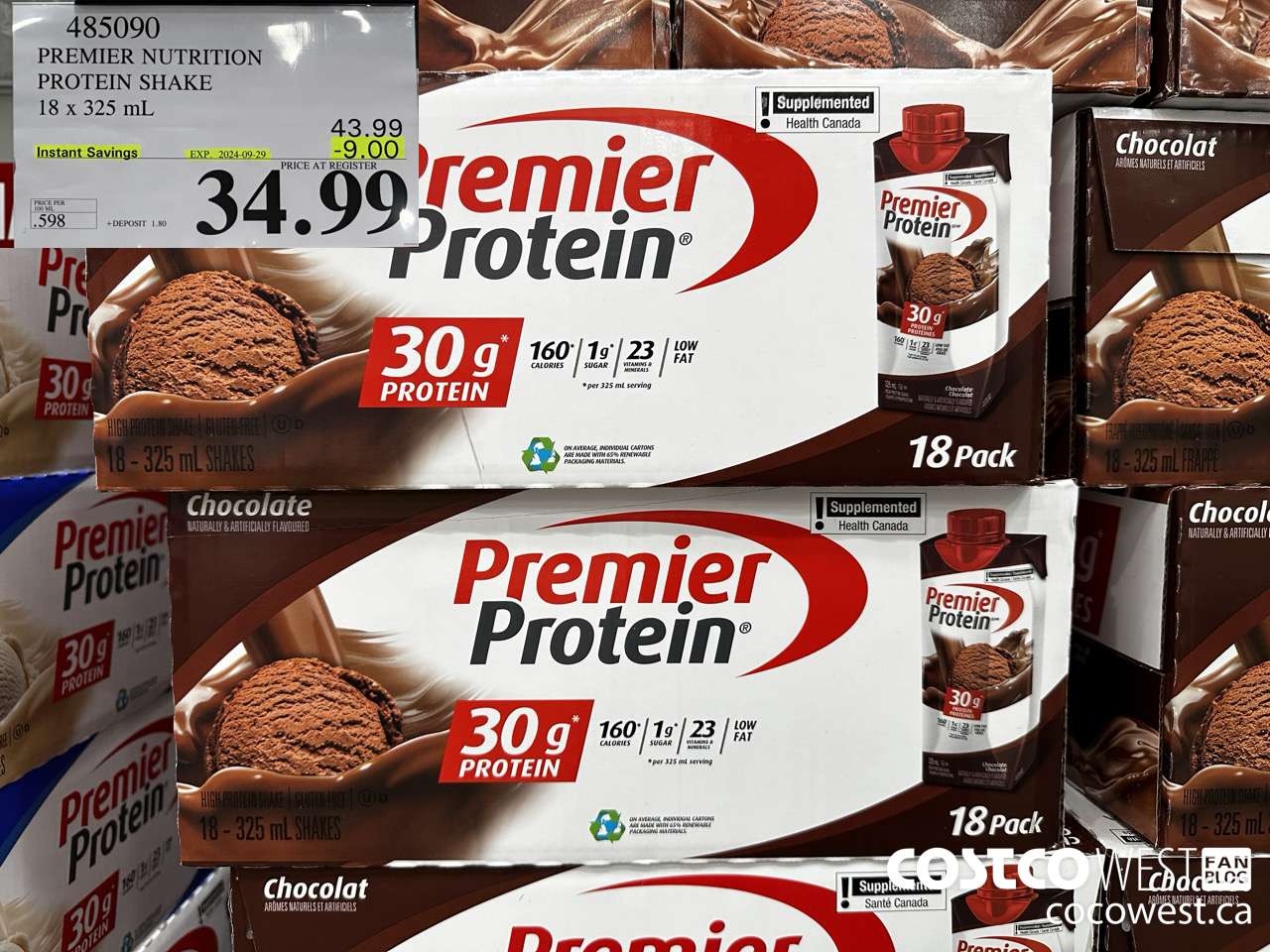 485090 PREMIER NUTRITION PROTEIN SHAKE 18 x 325 mL ($9.00 INSTANT SAVINGS EXPIRES ON 2024-09-29) $34.99