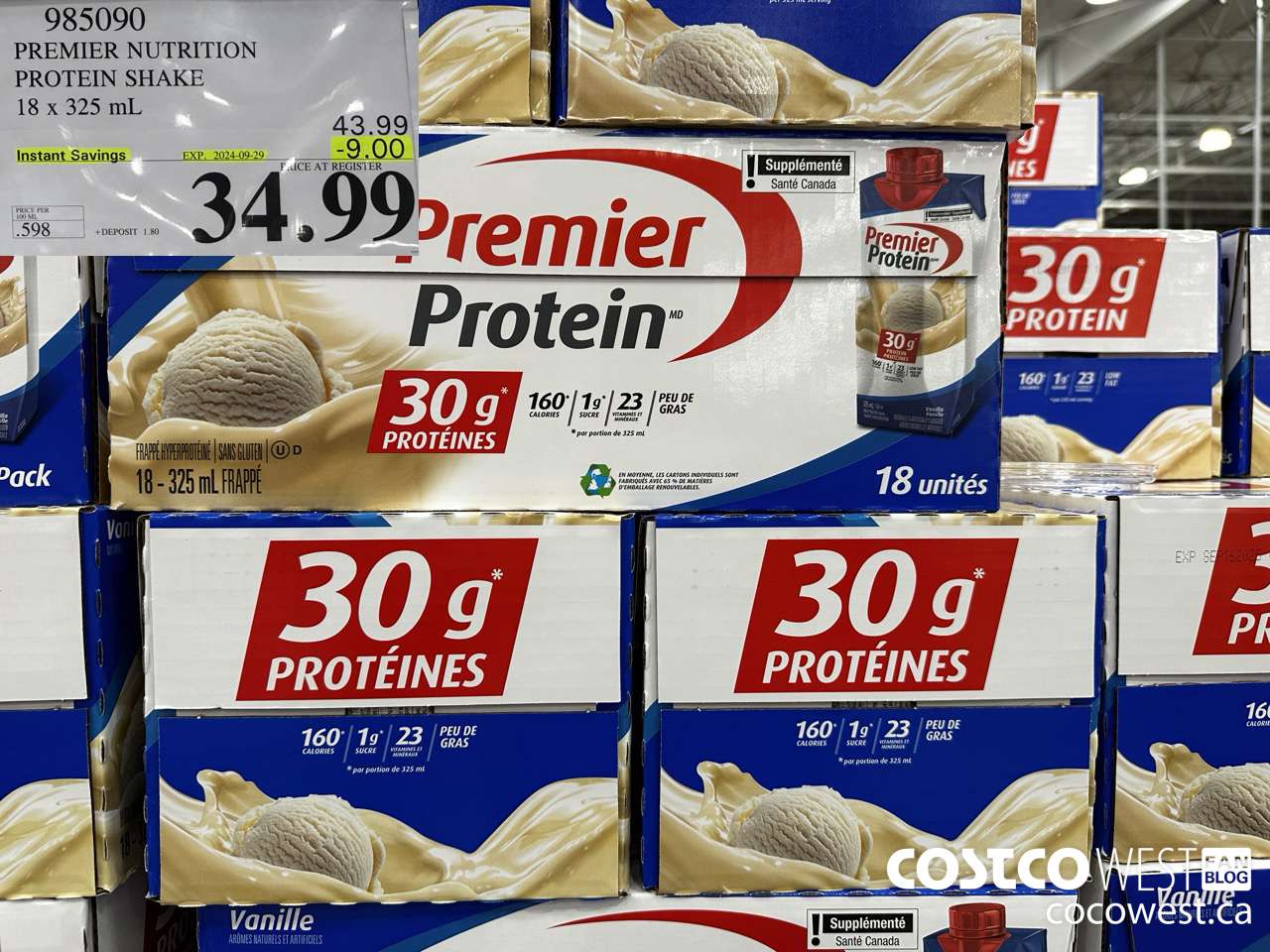 985090 PREMIER NUTRITION PROTEIN SHAKE 18 x 325 mL ($9.00 INSTANT SAVINGS EXPIRES ON 2024-09-29) $34.99