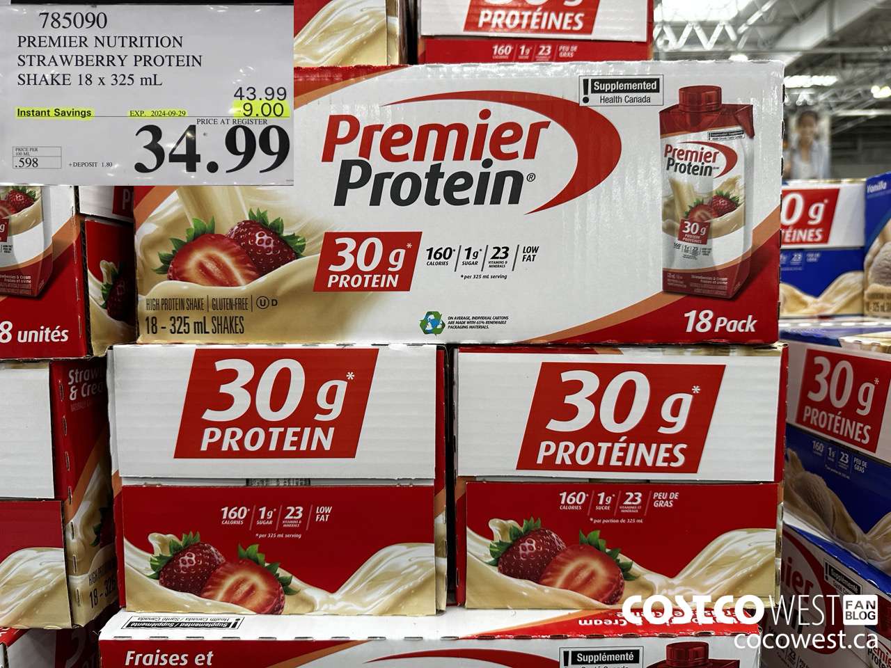 785090 PREMIER NUTRITION STRAWBERRY PROTEIN SHAKE 18 x 325 mL ($9.00 INSTANT SAVINGS EXPIRES ON 2024-09-29) $34.99