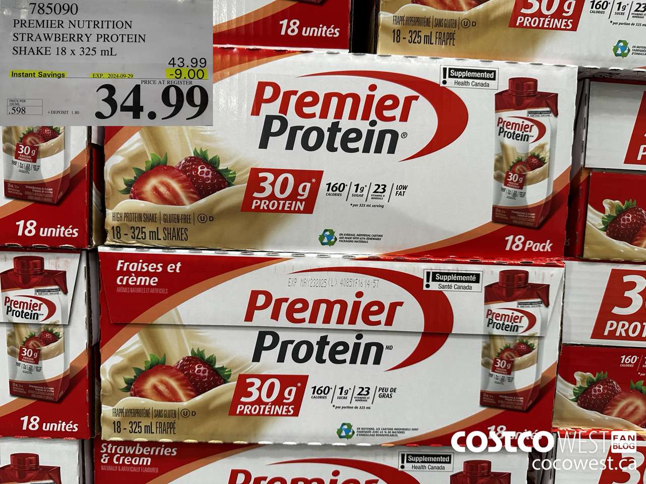 785090 PREMIER NUTRITION STRAWBERRY PROTEIN SHAKE 18 x 325 mL ($9.00 INSTANT SAVINGS EXPIRES ON 2024-09-29) $34.99