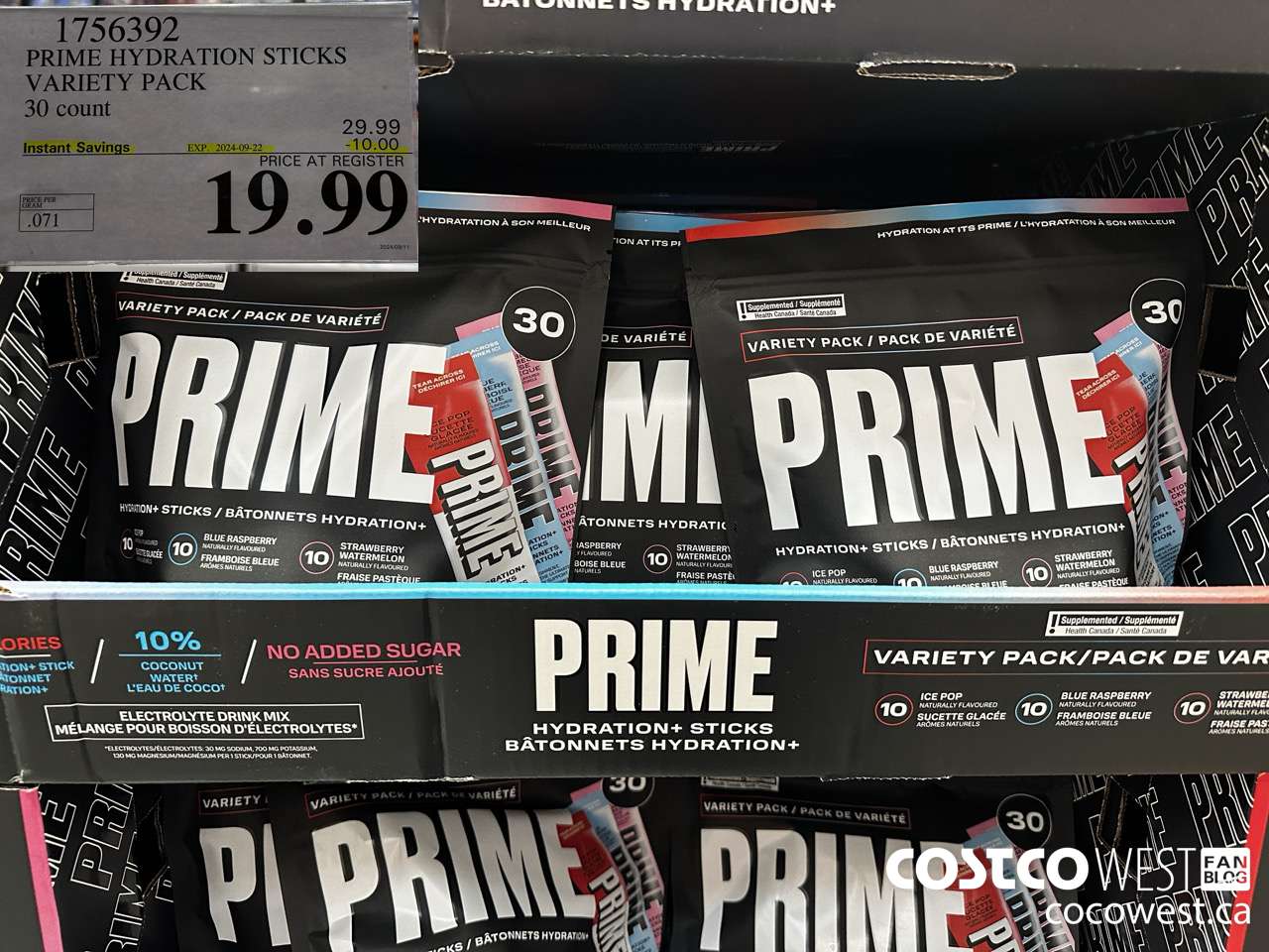1756392 PRIME HYDRATION STICKS VARIETY PACK 30 COUNT ($10.00 INSTANT SAVINGS EXPIRES ON 2024-09-22) $19.99